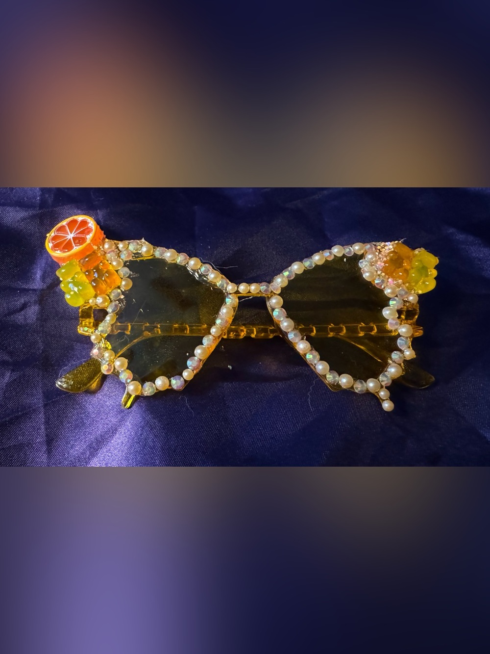 Rhinestone Pearl-Trim Amber oversized butterfly Sunglasses - Women Accessories